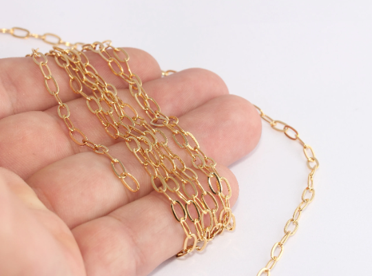 24k Shiny Gold Link Chain, Twisted Oval Chain, Bar Chain                     BXB363-1
