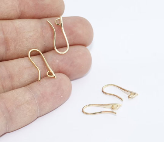 8x19mm 24k Shiny Gold Ear Wires, Gold Fish Hooks, Hook CMR109