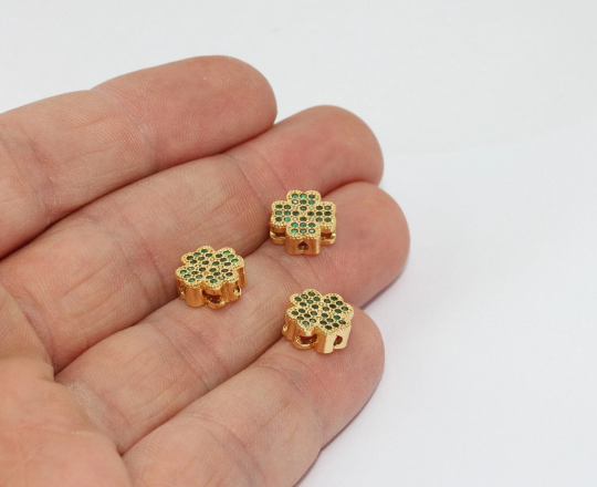 10mm 24 ayar Parlak Altın Yonca Tılsımı, Mikro, Zirkonyum, Altın MTE155