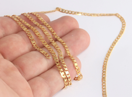 3mm 24k Shiny Gold Faceted Curb Chain, Soldered Chains,    CHK668
