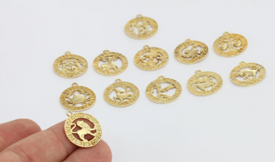 Ciondoli zodiacali in ottone grezzo da 19x21 mm, ciondoli astrologici, oroscopo, componenti in ottone grezzo, collana con ciondolo, HRF36
