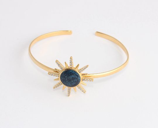 60mm 24k Shiny Gold Cuff, CZ Sun Bracelet Bangle, Bracelet,              CHK710-1