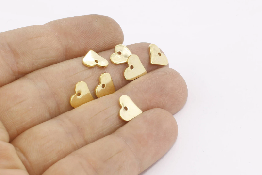 9mm 24k Shiny Gold Heart Disc, Heart Disc, Stamped Heart, MTE240