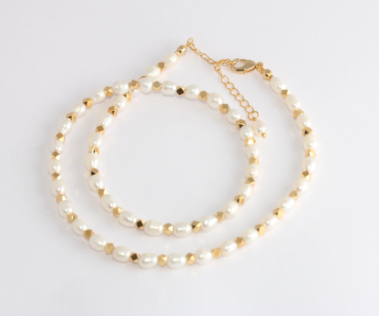 18'' 24k Shiny Gold Pearl Necklace, Pearl Beaded, BXB376-1