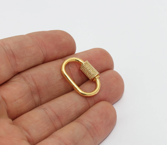 16x23mm 24k Shiny Gold Oval Screw Clasp, Oval Screw Clasp, MTE182