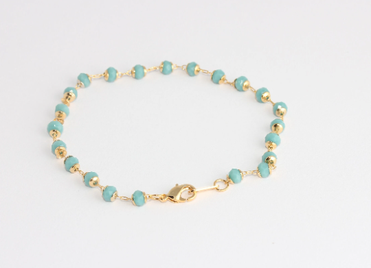 7" 24k Shiny Gold Beaded Bracelet, Turquoise , Bracelets                   CHK730-1