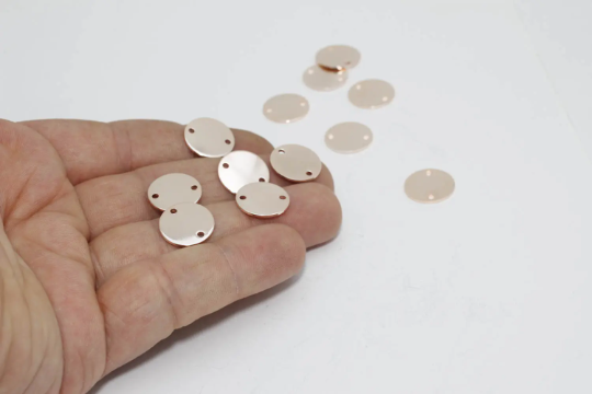 14mm Rose Gold Round Charms, Two Hole Round Disc, ROSE486