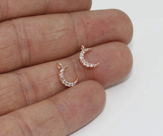 7x11mm Rose Gold Moon Charms, Micro Pave Moon , ZRCN448