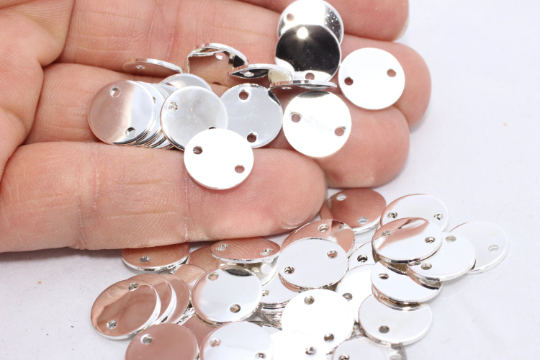 12mm Silver Plated Coins, Charms, Round Disc, Two  ALS43