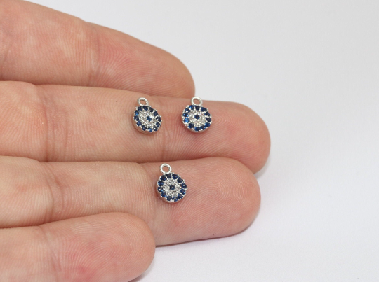 7x10mm Rhodium Plated Evil Eye, Micro Pave Charms, CZ MLS548