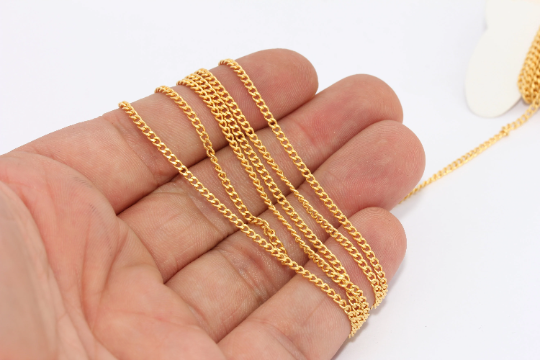 2mm 24k Matt Gold Curb Chain, Soldered Chains, Faceted  BXB246-2