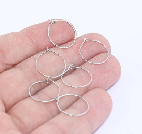15mm Rhodium Plated Earring Hoops, Hoop Ear Wire, Wire Earrings, EAR3
