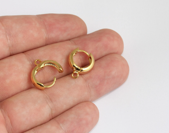 14x17mm 24k Shiny Gold Earrings, Leverback Earrings,          SLM55