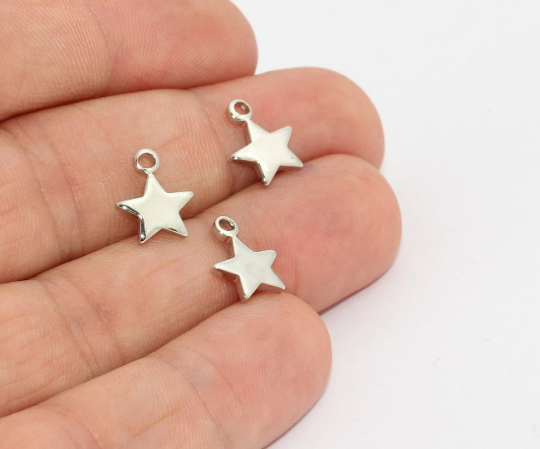 9x11mm Rhodium Plated Star, Star Charm, Star Necklace, MTE871