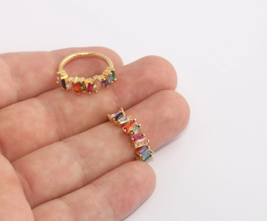17,5mm 24k Shiny Gold Rings, Micro Pave Rings, CZ Colorful  SLM365
