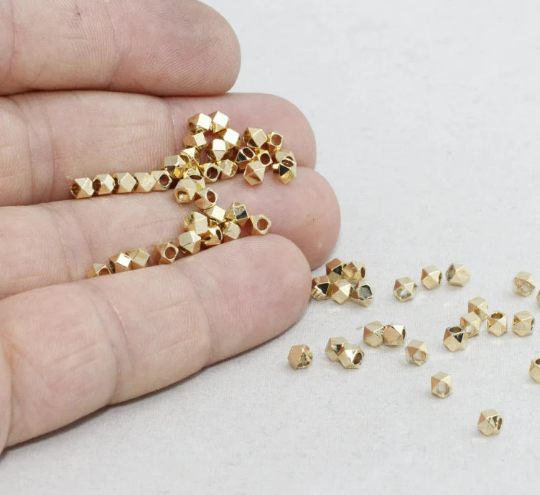 3mm Gold Plated Faceted Beads, Gold Diamond Beads, BRT18