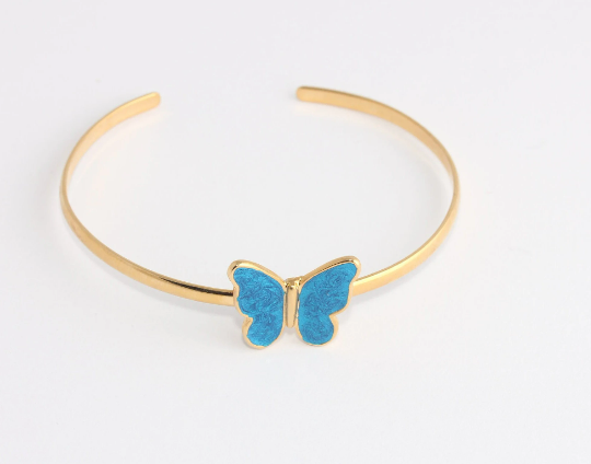 24k Shiny Gold Bracelet Cuff, Wire Butterfly Bracelet            CHK708-1