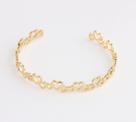 24k Shiny Gold Bracelet Cuff Heart Bracelet Bracelet ,Gold        CHK695-2
