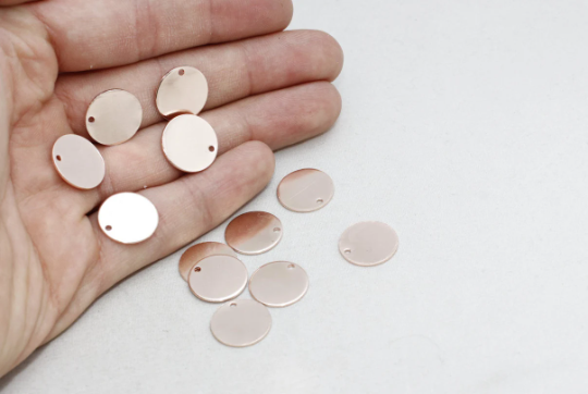 14mm Rose Gold Round Charms, Disc, Personalized Disc, ROSE296