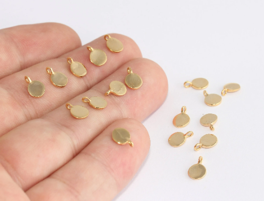 6x8mm 24k Shiny Gold Coin Charms, Stamping Disc, Gold  XP199