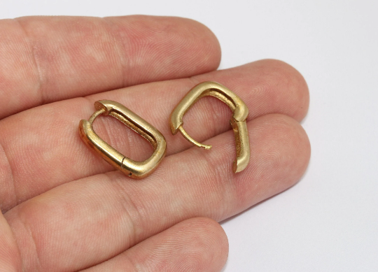 Raw Brass Oval Earrings, Rectangle Leverback Earrings, MLS1012