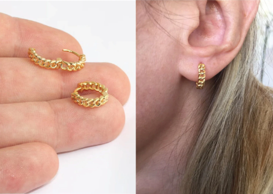 13,5mm 24k Shiny Gold Leverback Earrings, Chain, Gold Plated Earring,  MLS568