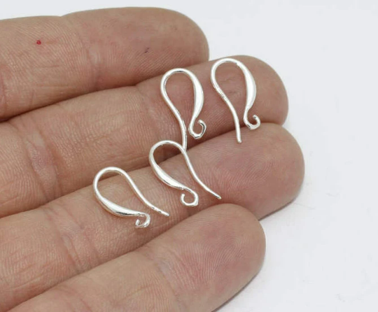 8x15mm Silver Plated Earring Hooks, Fish Hooks, Ear Wires, CMR13