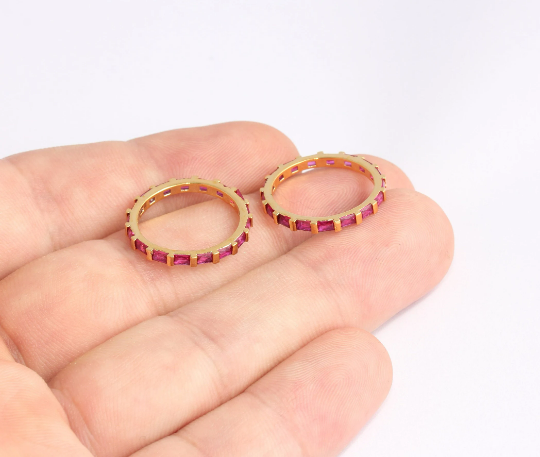 17mm 24k Shiny Gold Rings, Micro Pave Ruby Stone Rings, SLM596