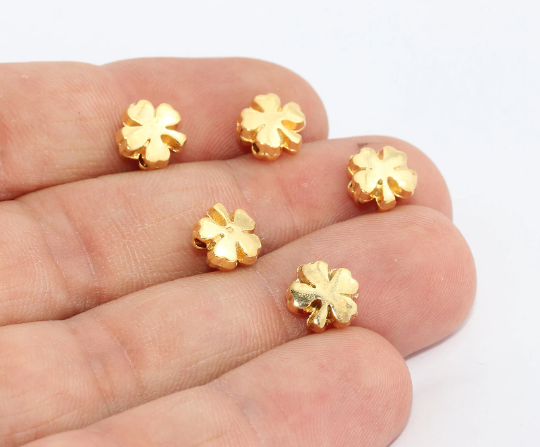 8mm 24k Shiny Gold Clover Beads, Daisy Beads, Flower MTE645