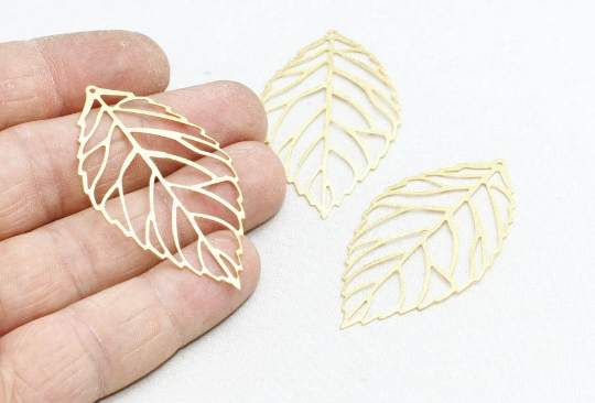 30x52mm 24k Shiny Gold Leaf Pendant, Gold Leaf Charms,  CHK215-1