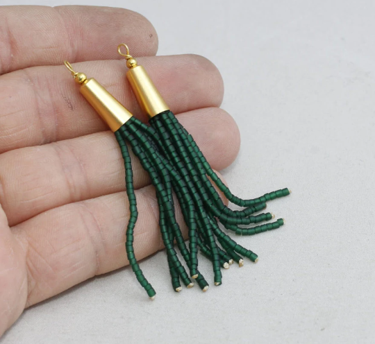 6x70mm Dark Green Beads Tassel, Green Afghan Tassel,  AFG67