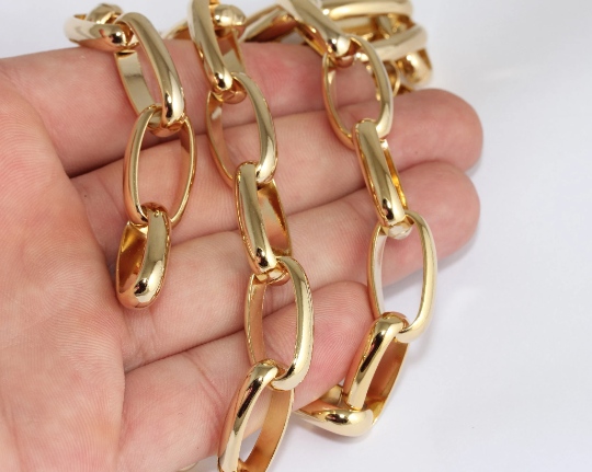 14x25mm 24k Shiny Gold Link Chain, Handmade Chain,      CHK557