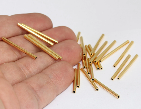 2x25mm 24k Shiny Gold Spacer Tubes, Tube Beads, Round , MTE250
