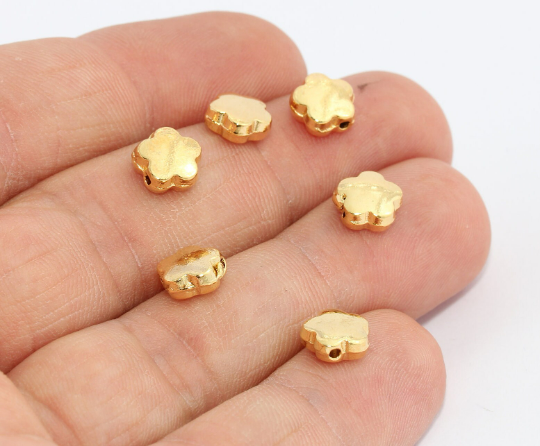8mm 24k Shiny Gold Clover Beads, Daisy Beads, Gold  MTE646