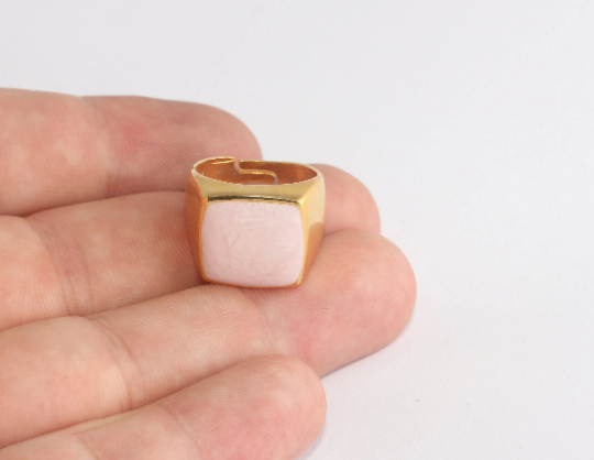 17-18mm 24k Shiny Gold Rings, Mix White And Pink Enamel  XP288