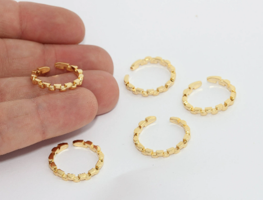 17mm 24k Shiny Gold Cube Rings, Adjustable Ring Settings,  MTE26