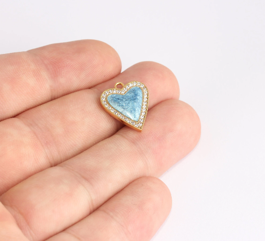 15x18mm 24k Shiny Gold Heart Charms, Micro Pave , Gold MTE537