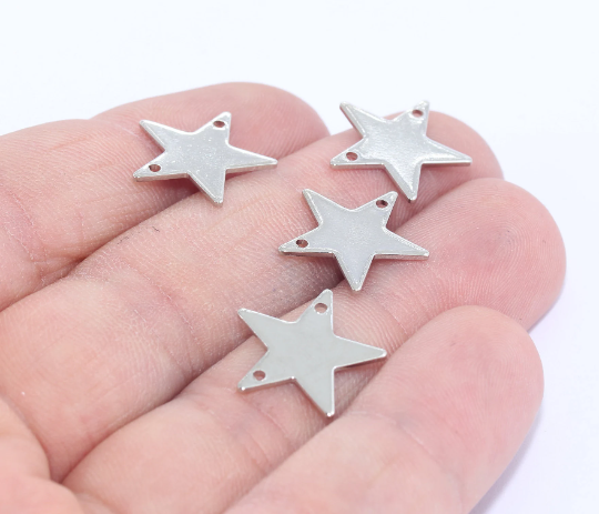 16mm Rhodium Plated Star Charms, Two Hole Charms,  MTE421